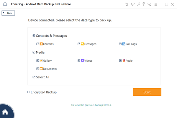 Seleziona Backup dei dati del dispositivo