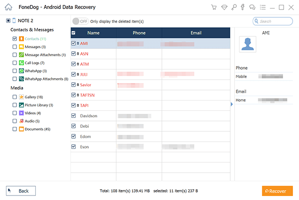 Il metodo migliore per ripristinare i contatti di Google utilizzando FoneDog Android Data Recovery