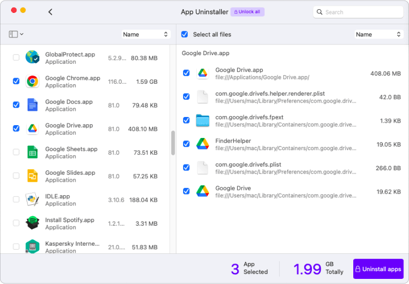 Scegli app e file indesiderati