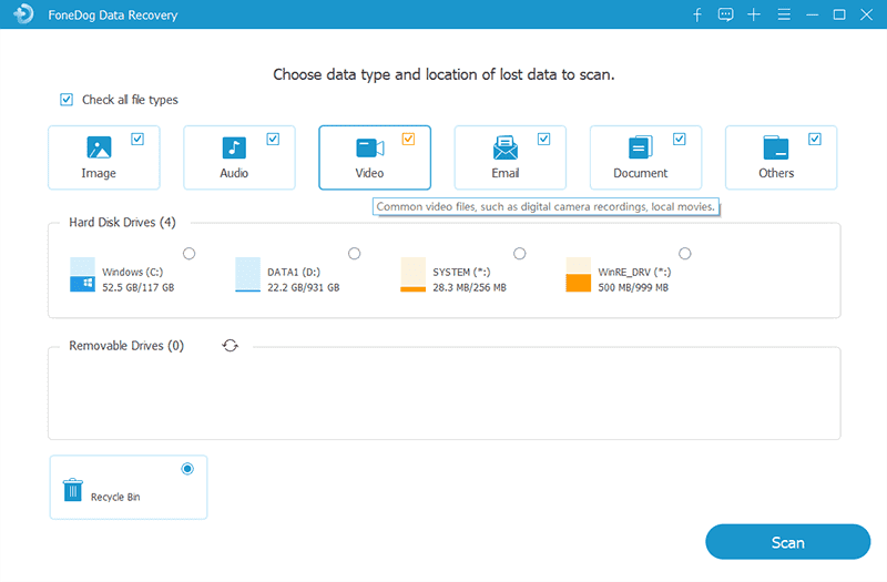 Recupera registrazioni TV cancellate: FoneDog Data Recovery