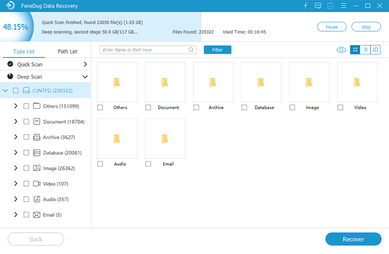 Scansione approfondita nel recupero dati di FoneDog