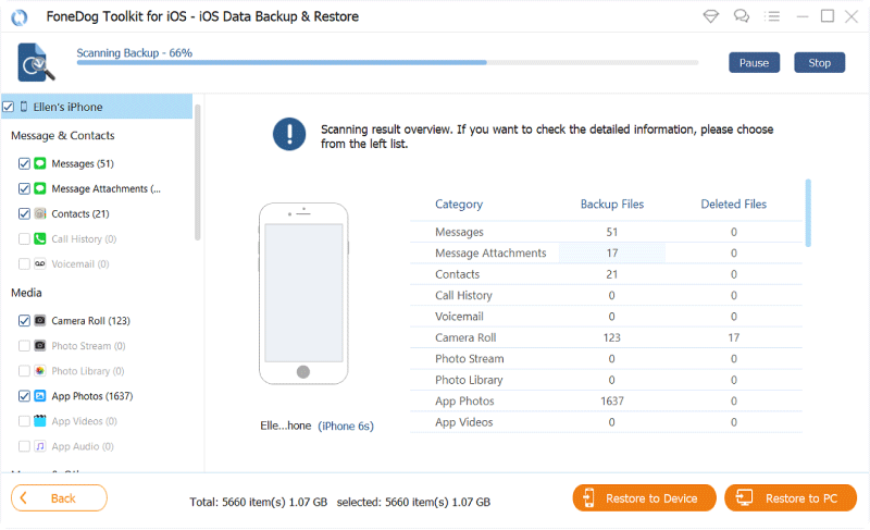 scansione di backup su iPhone