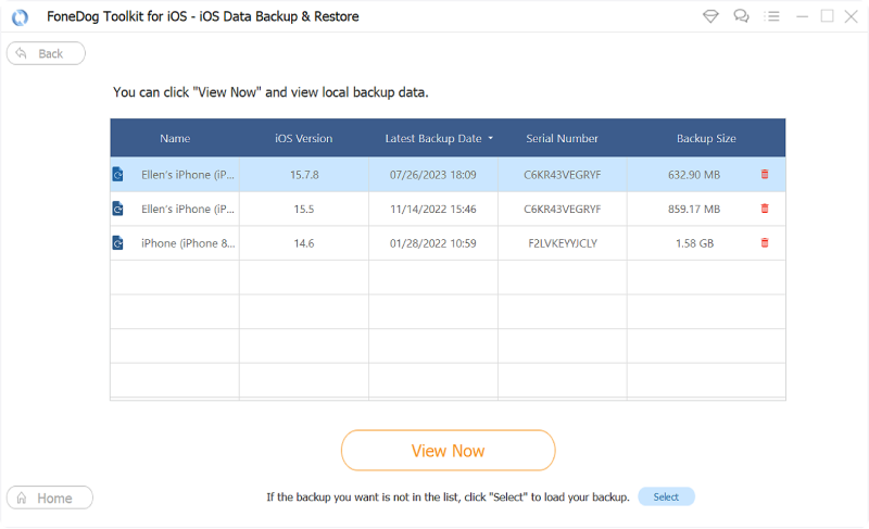 Backup SMS da iPhone FoneDog Restore Visualizza ora