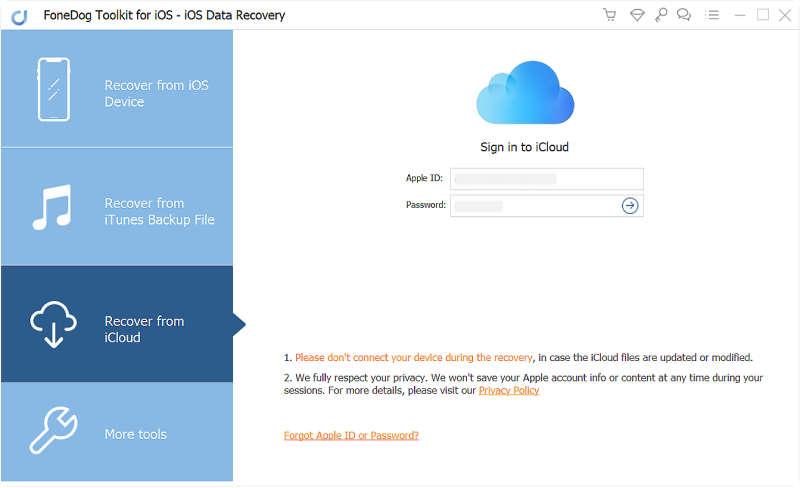 Esegui FoneDog Toolkit - Recupero dati iOS e accedi a iCloud