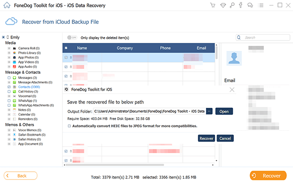 Ottieni contatti da iCloud utilizzando FoneDog iOS Data Recovery