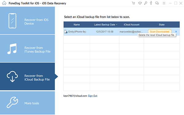 Recupera i contatti persi da iCloud tramite FoneDog iOS Data Recovery - Scansione backup