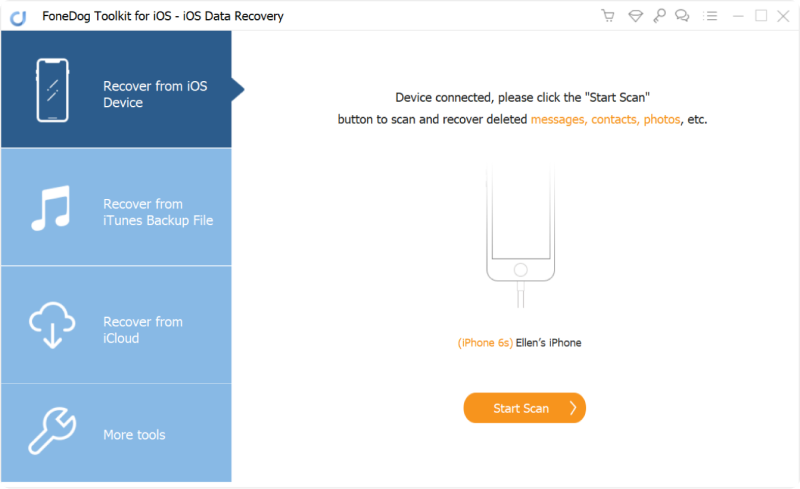 Esegui FoneDog iOS Data Recovery e collega il tuo dispositivo iOS