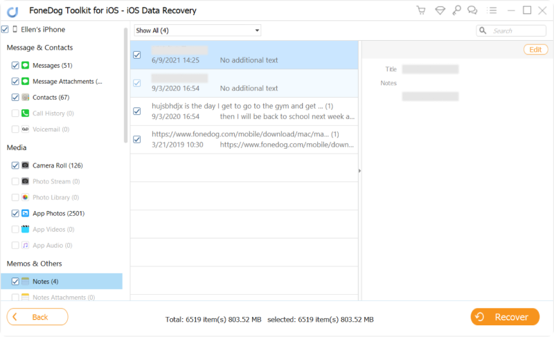 Annulla in Notes iPhone recuperando le note perse utilizzando FoneDog iOS Data Recovery