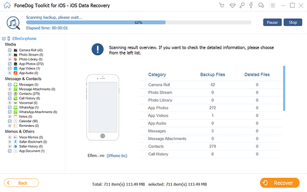 Sfoglia i file estratti dal backup