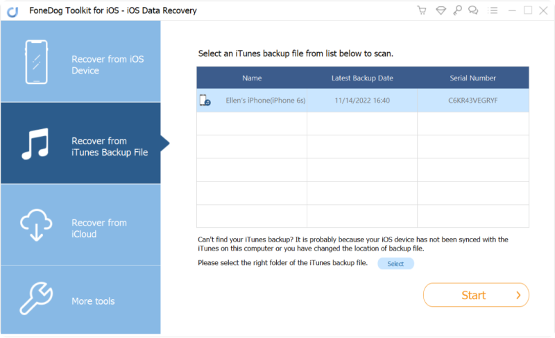 seleziona iTunes Backup
