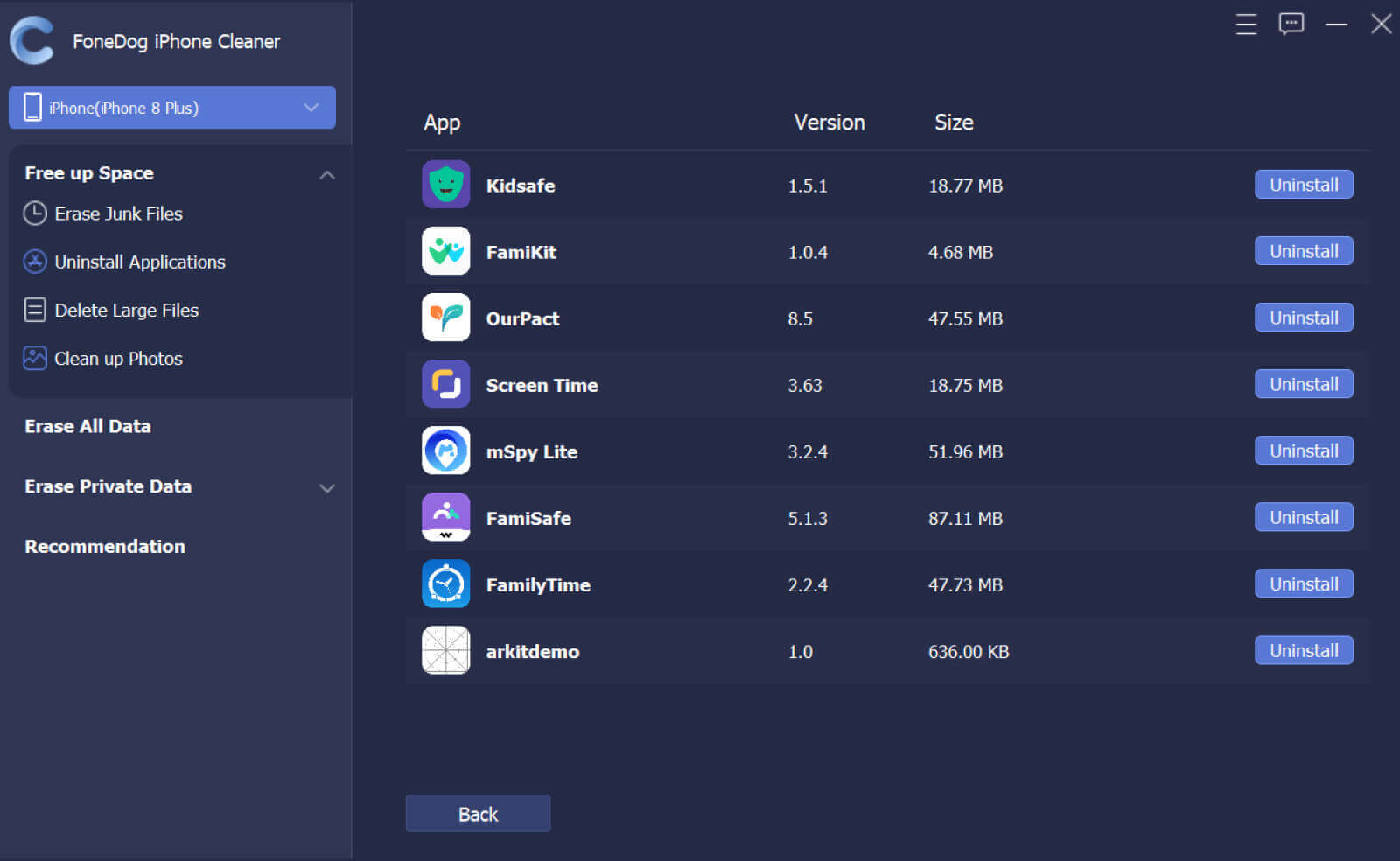 Elimina le app su iPhone di FoneDog iPhone Cleaner