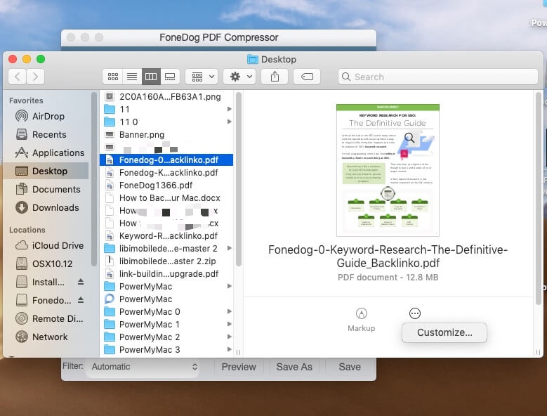 FoneDog PDF Compressor Salva l'opzione di personalizzazione