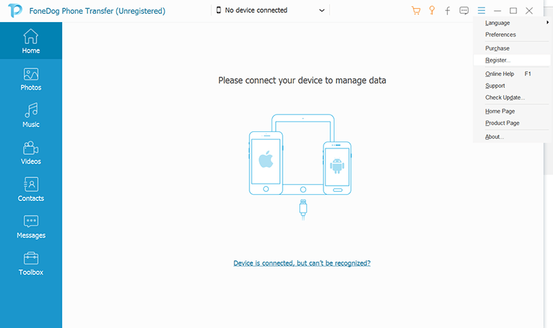 Collega l'iPhone utilizzando FoneDog Phone Transfer