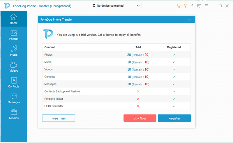 Avvia FoneDog Phone Transfer