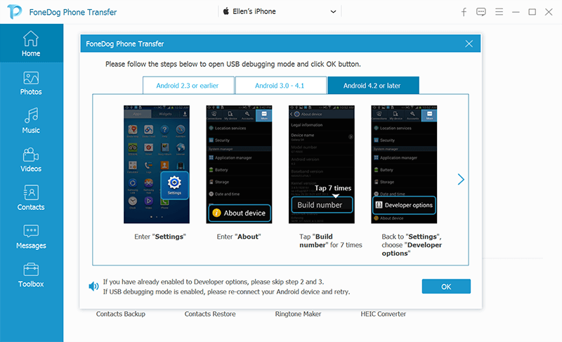 Abilita il debug USB per trasferire dati da Samsung a Samsung