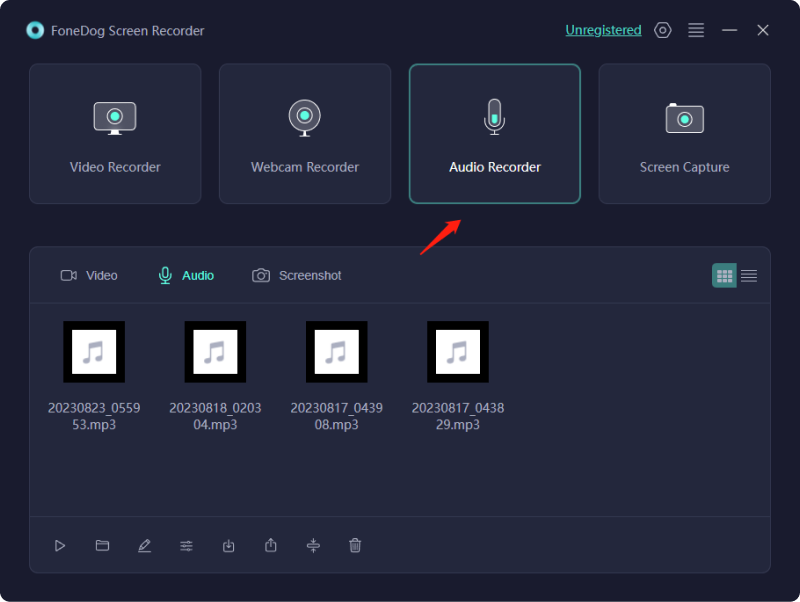 Scegli Registrazione audio