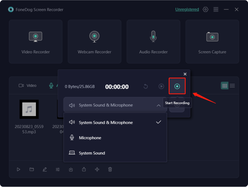 Registra musica da YouTube - FoneDog Screen Recorder: avvia la registrazione