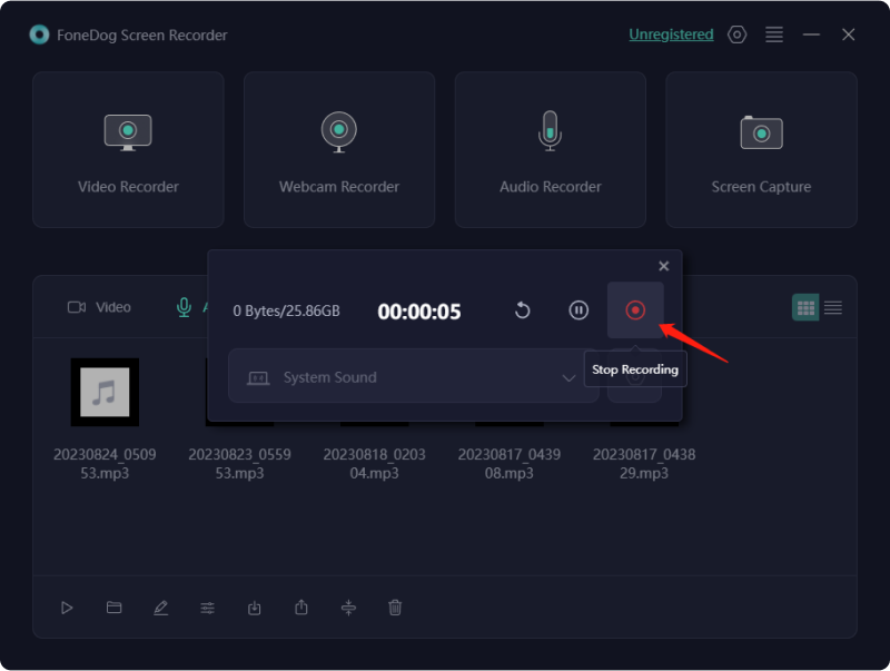 Interrompi registrazione audio