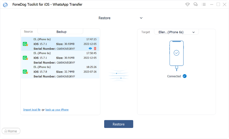 Ripristina il backup su un altro dispositivo utilizzando FoneDog WhatsApp Transfer