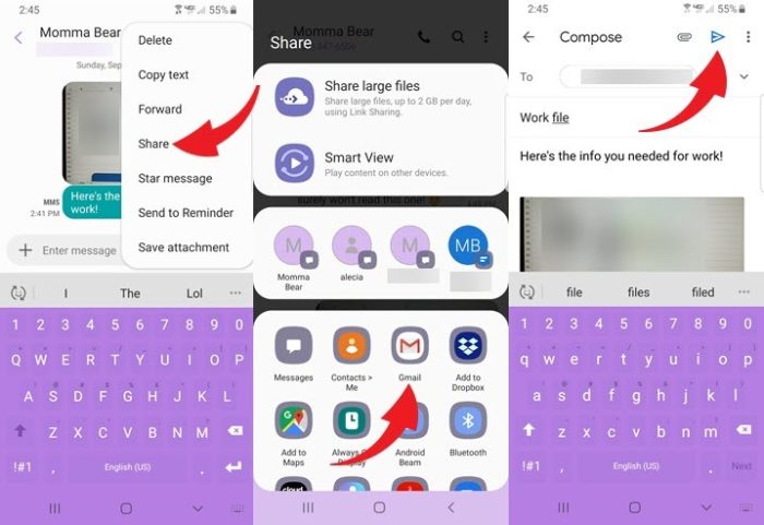 Trasferisci messaggi di testo da Android a e-mail utilizzando l'app Messaggi