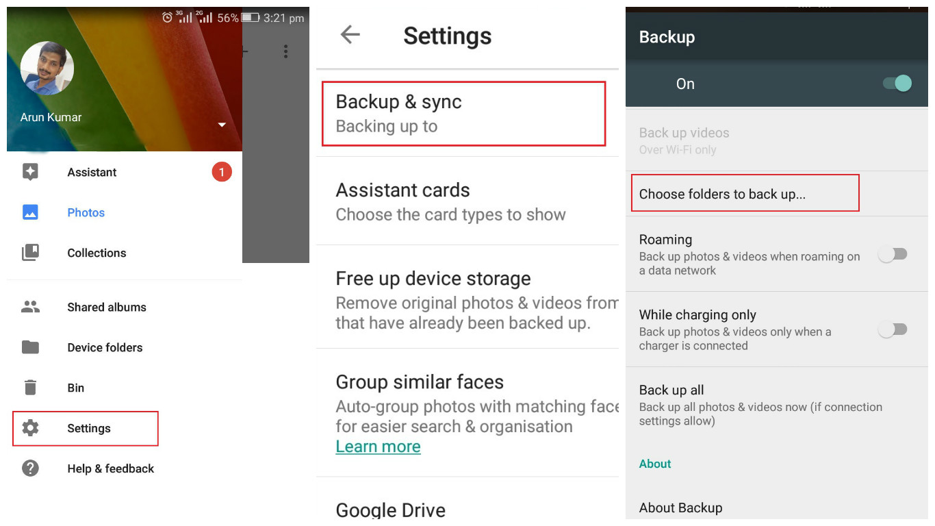 fare il backup su google