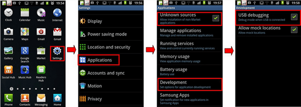 Android 2.3 o versioni precedenti: abilita il debug USB