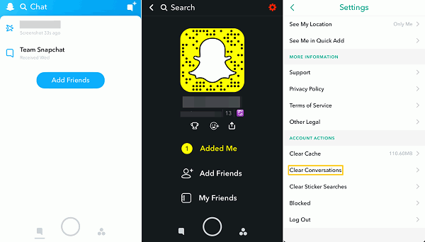 Elimina conversazioni Snapchat