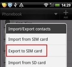 Esporta contatti su scheda SIM