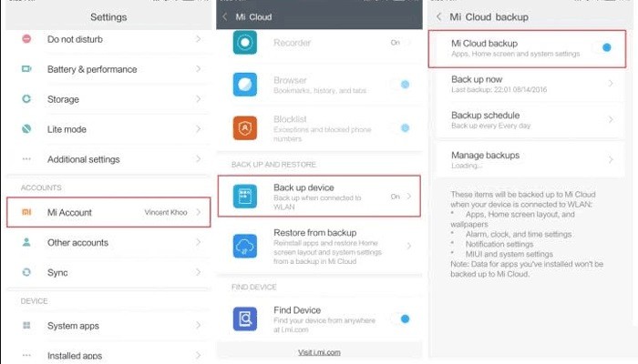 Backup dei messaggi di testo su Xiaomi su Mi Cloud