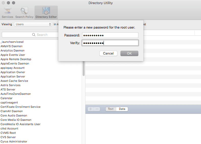 Imposta password per root