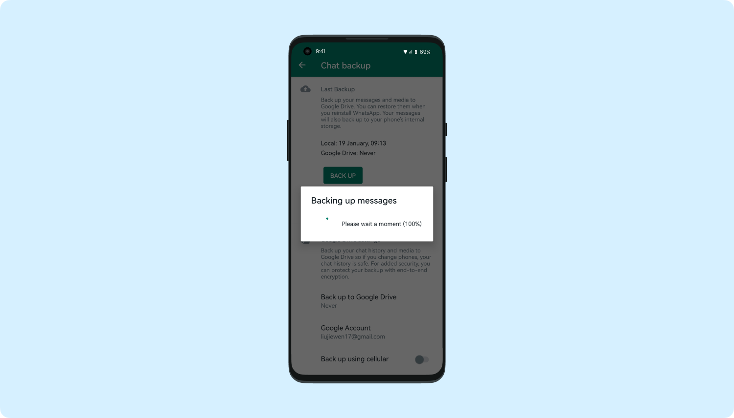 Esegui il backup della cronologia chat di WhatsApp su Google Drive