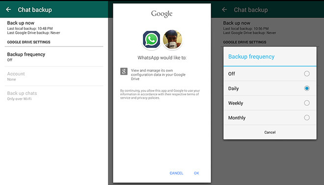 Backup dei messaggi Whatsapp su Google Drive
