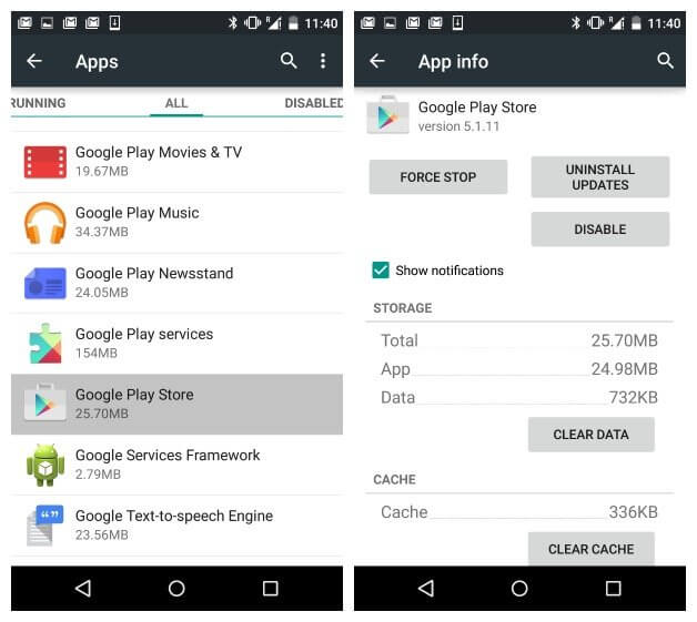 Correggi l'errore di Google Play 927 Cancella cache