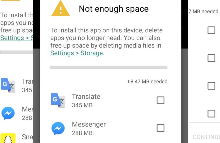 Correggi l'errore di Google Play 927 abbastanza spazio