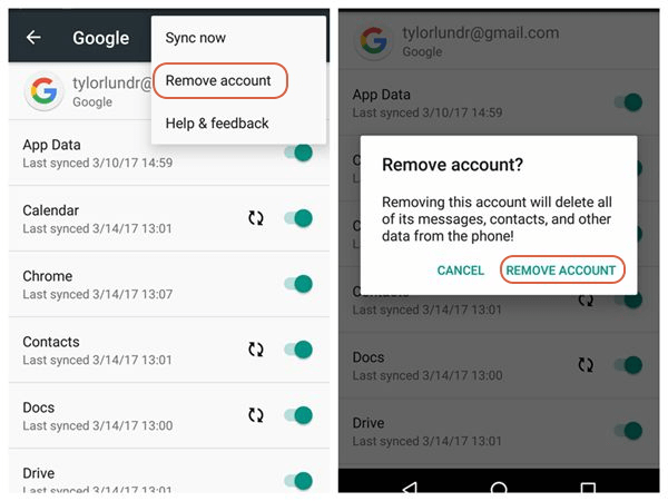 Risolvi il codice di errore 920 Android Rimuovi account