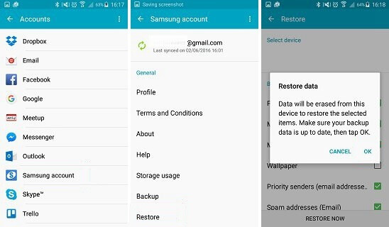 Recupera i contatti dall'account Samsung