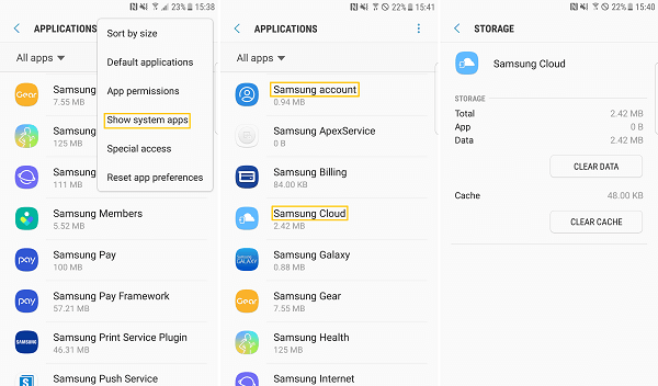 Samsung Clear Cloud Cache Data