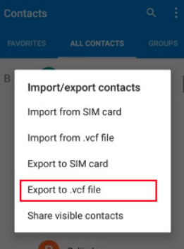 Contatti da Android come file VCF