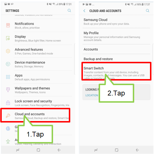 Backup dei dati su Samsung tramite Smart Switch