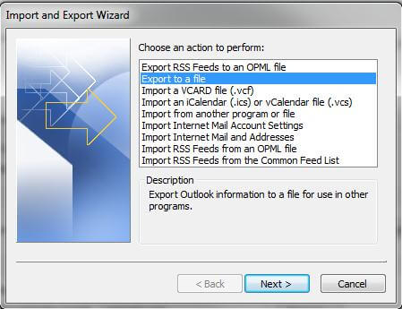 Contatti di Outlook Esporta in un file