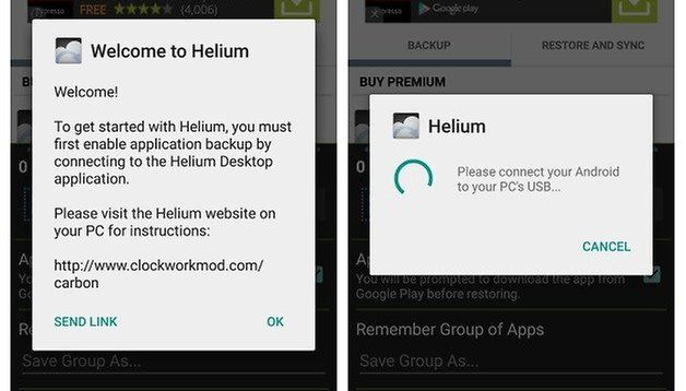 App Top Backup App e dati app Android Helium