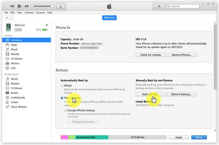 Trasferisci dati da iPhone rotto al nuovo iPhone tramite iTunes