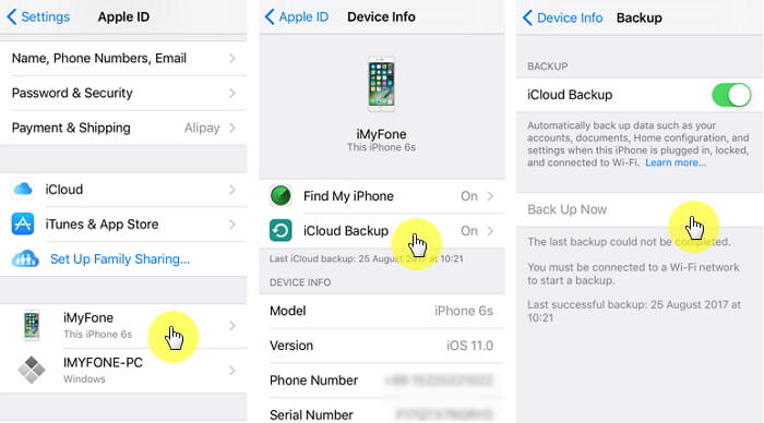 Iphone di backup tramite Icloud