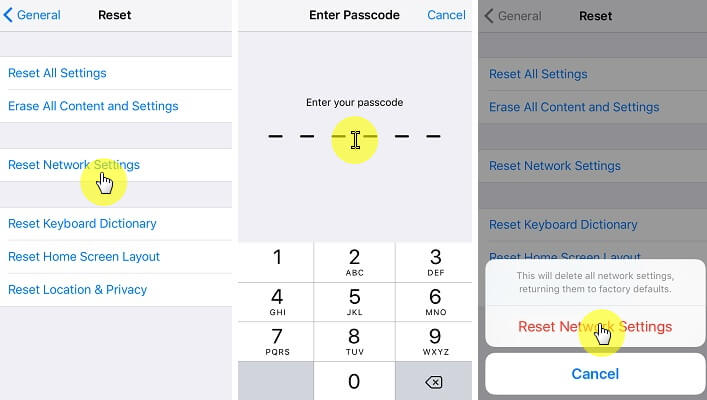 ripristinare le impostazioni di rete su ios