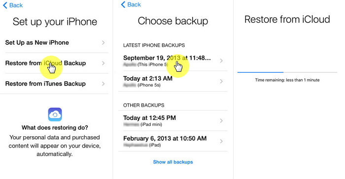 Ripristina i dati Iphone dal backup di Icloud