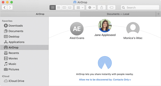 Airdrop dei contatti iPhone sul tuo Mac