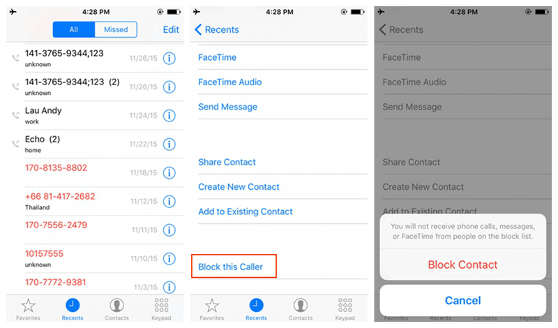 block-recente-caller-on-iphone-dispositivo
