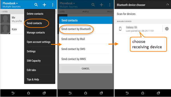 Trasferisci contatti tra telefoni Android tramite Bluetooth