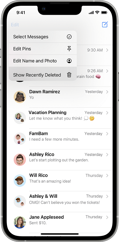 Mostra i messaggi eliminati di recente per recuperare le conversazioni eliminate su iPhone