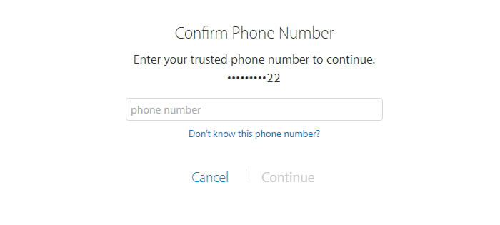 Reimposta password Appleid confermando il numero di telefono